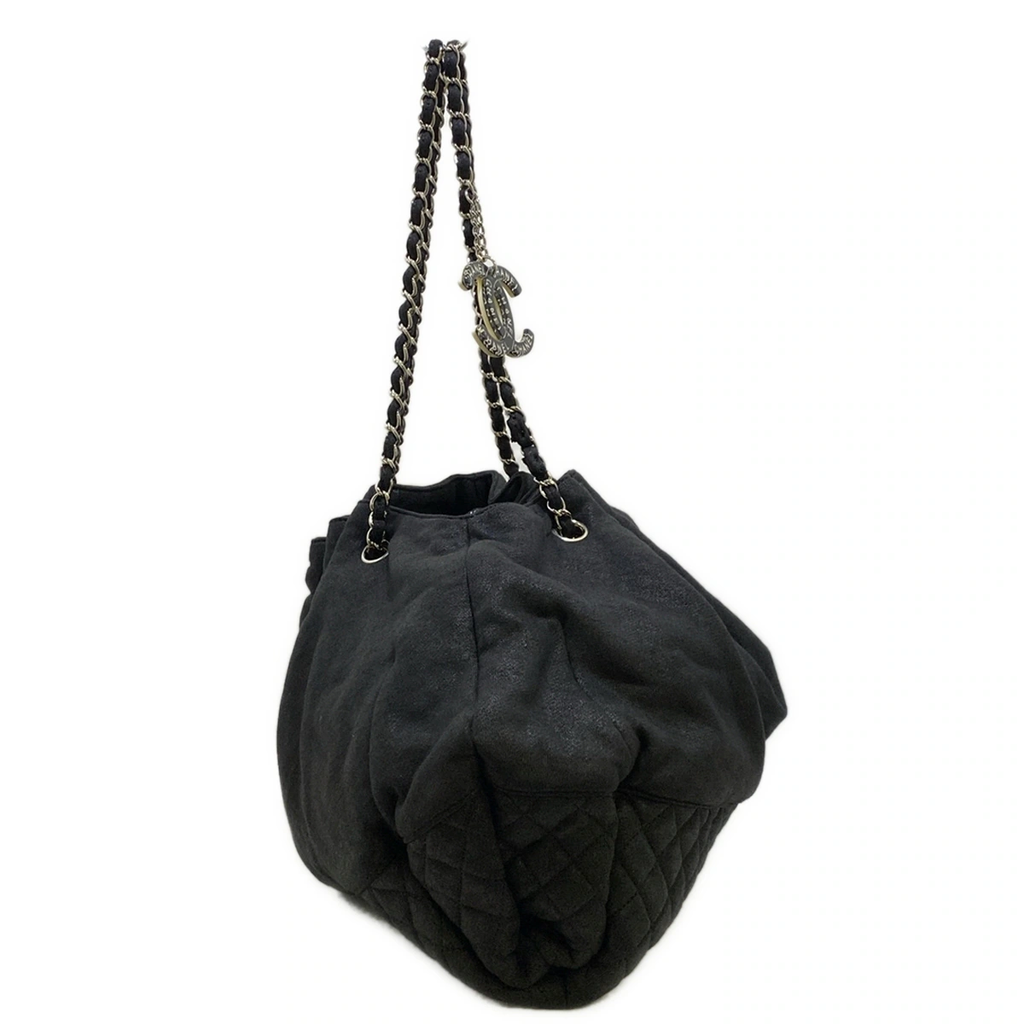 CHANEL - Melrose Cabas Shoulder Bag Black Cotton Jersey