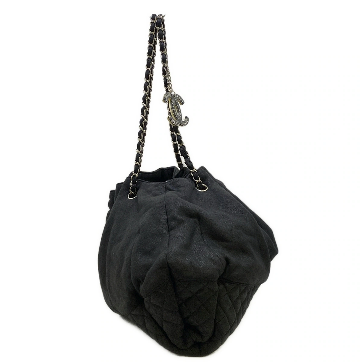 CHANEL - Melrose Cabas Shoulder Bag Black Cotton Jersey