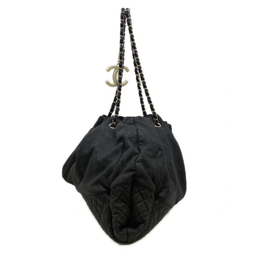 CHANEL - Melrose Cabas Shoulder Bag Black Cotton Jersey