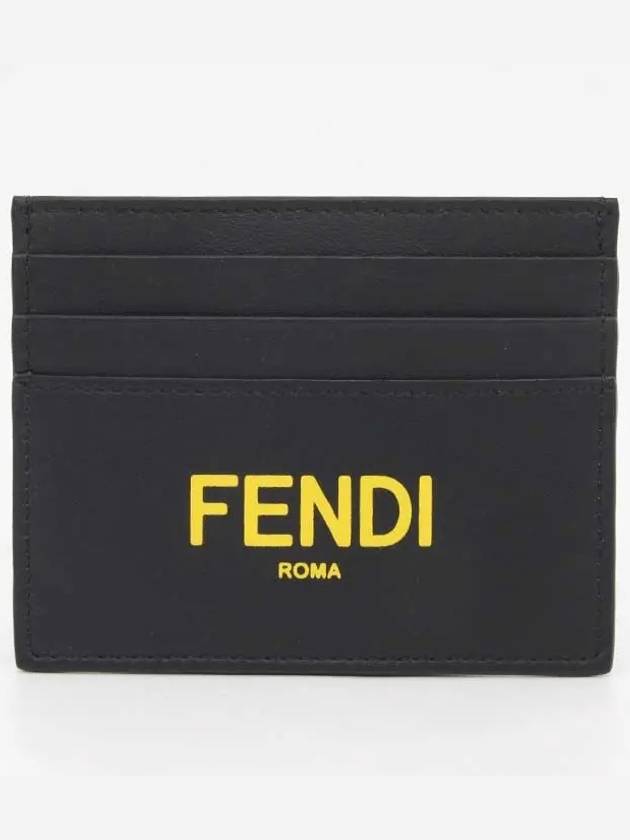 Fendi Logo Leather Card Wallet Black Yellow