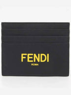 Fendi Logo Leather Card Wallet Black Yellow