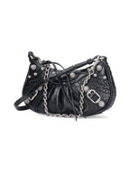 Balenciaga Le Cagol Mini Silver Chain Crocodile Shoulder Bag Black