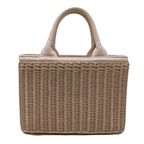 PRADA - Wicker Pink Rattan Canvas Leather Crossbody Bag