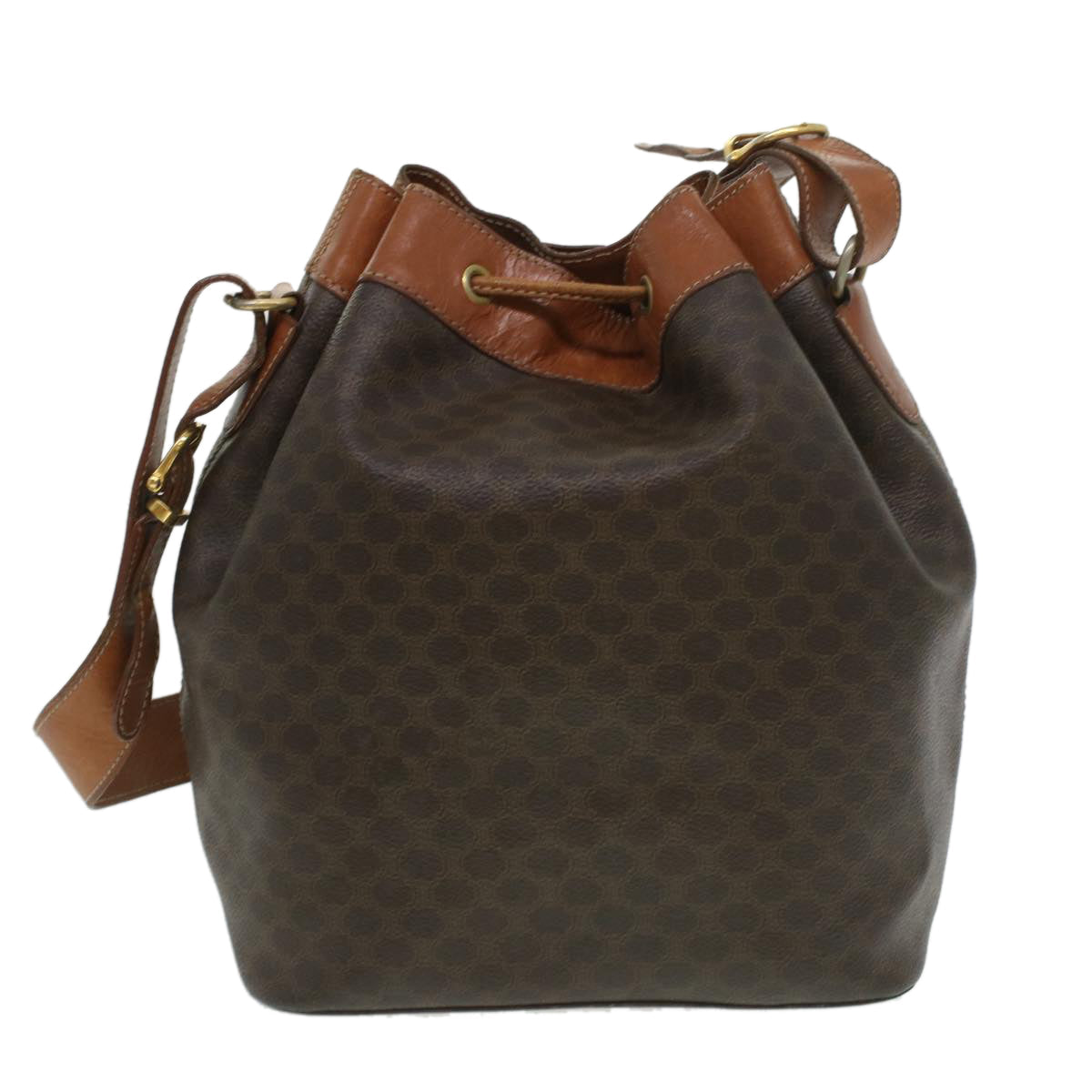 CELINE Macadam Canvas Shoulder Bag PVC Leather Brown  38054