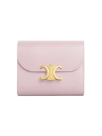 CELINE Triomphe Small Shiny Calfskin Half Wallet Pastel Pink