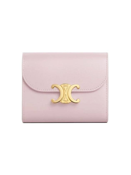 CELINE Triomphe Small Shiny Calfskin Half Wallet Pastel Pink