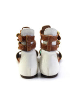 Chloe Womens Weave Embossed Leather Flat Ankle Strap Sandals White