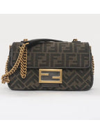 Fendi Baguette Chain FF Jacquard Medium Cross Bag Brown