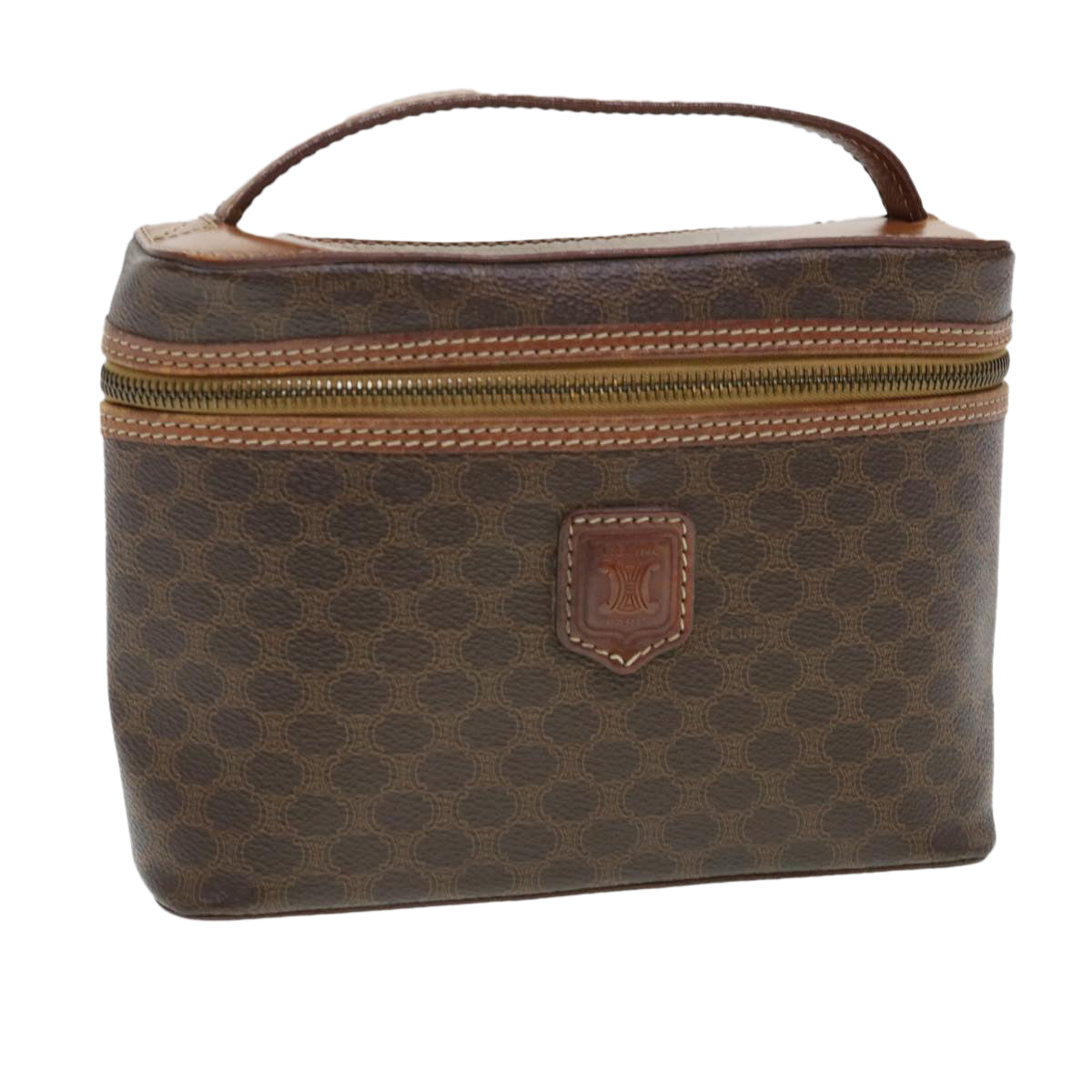 CELINE Macadam Canvas Hand Bag PVC Leather Brown  38356