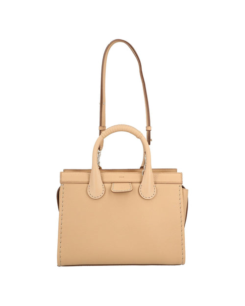 Chloe Woody Small Leather Tote Women Brown | Beige Tote Bags