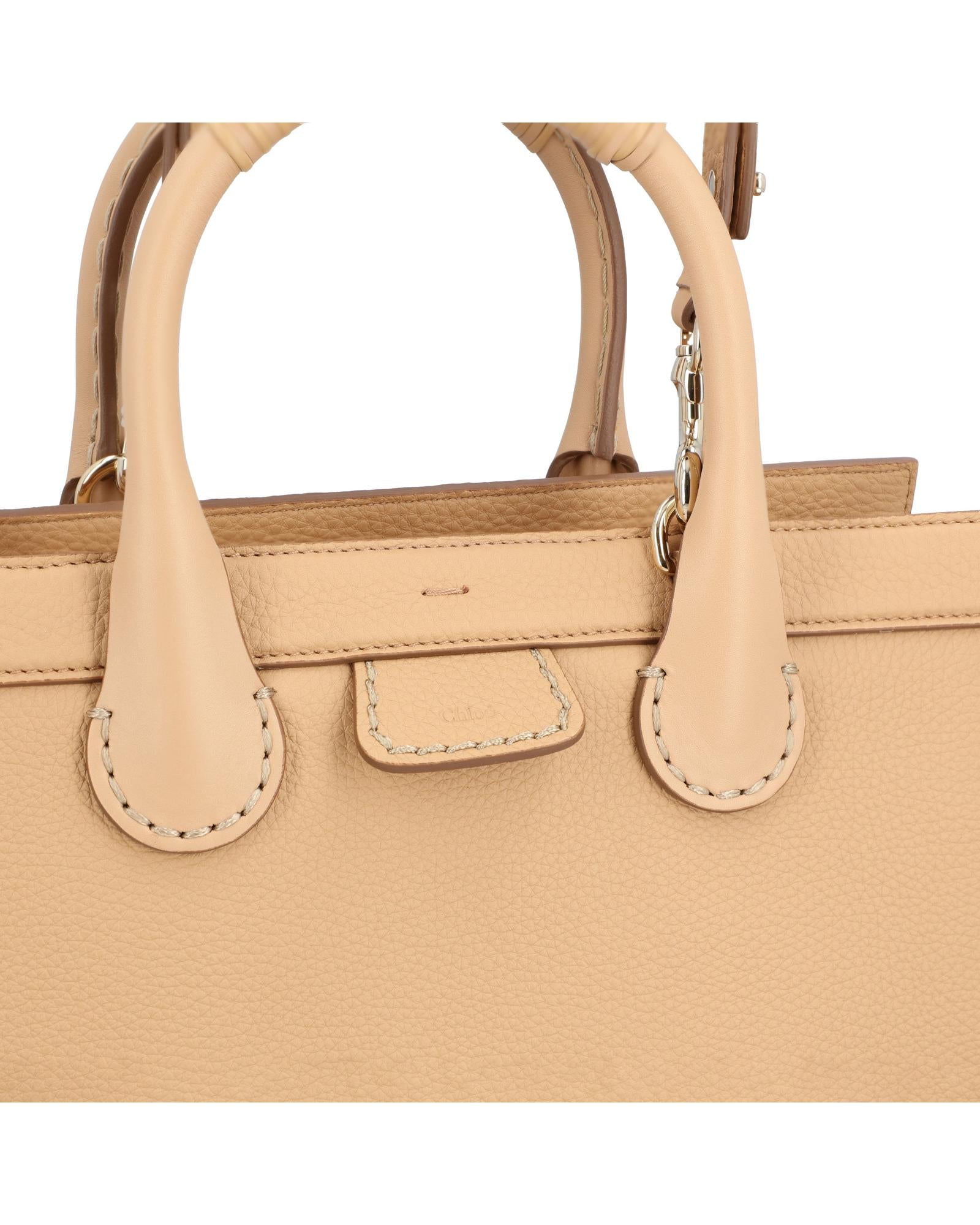 Chloe Woody Small Leather Tote Women Brown | Beige Tote Bags