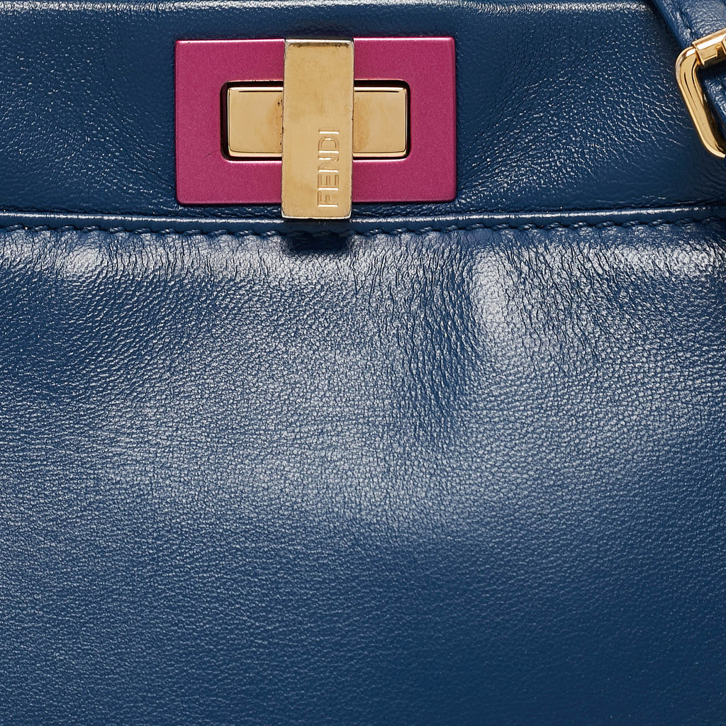 Fendi Blue/pink Leather Mini Peekaboo Top Handle Bag