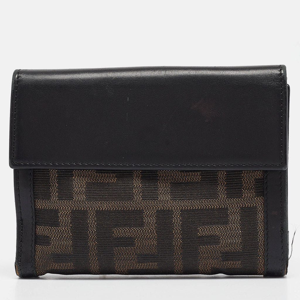Fendi Black Zucca Canvas And Leather French Wallet