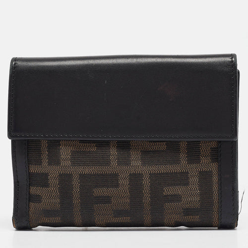 Fendi Black Zucca Canvas And Leather French Wallet
