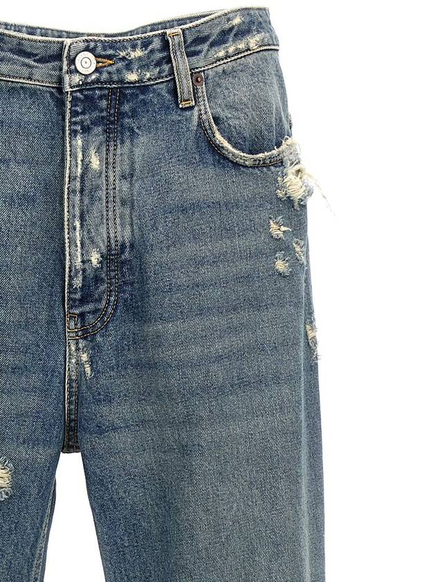Balenciaga Distressed Denim Straight Jeans Blue