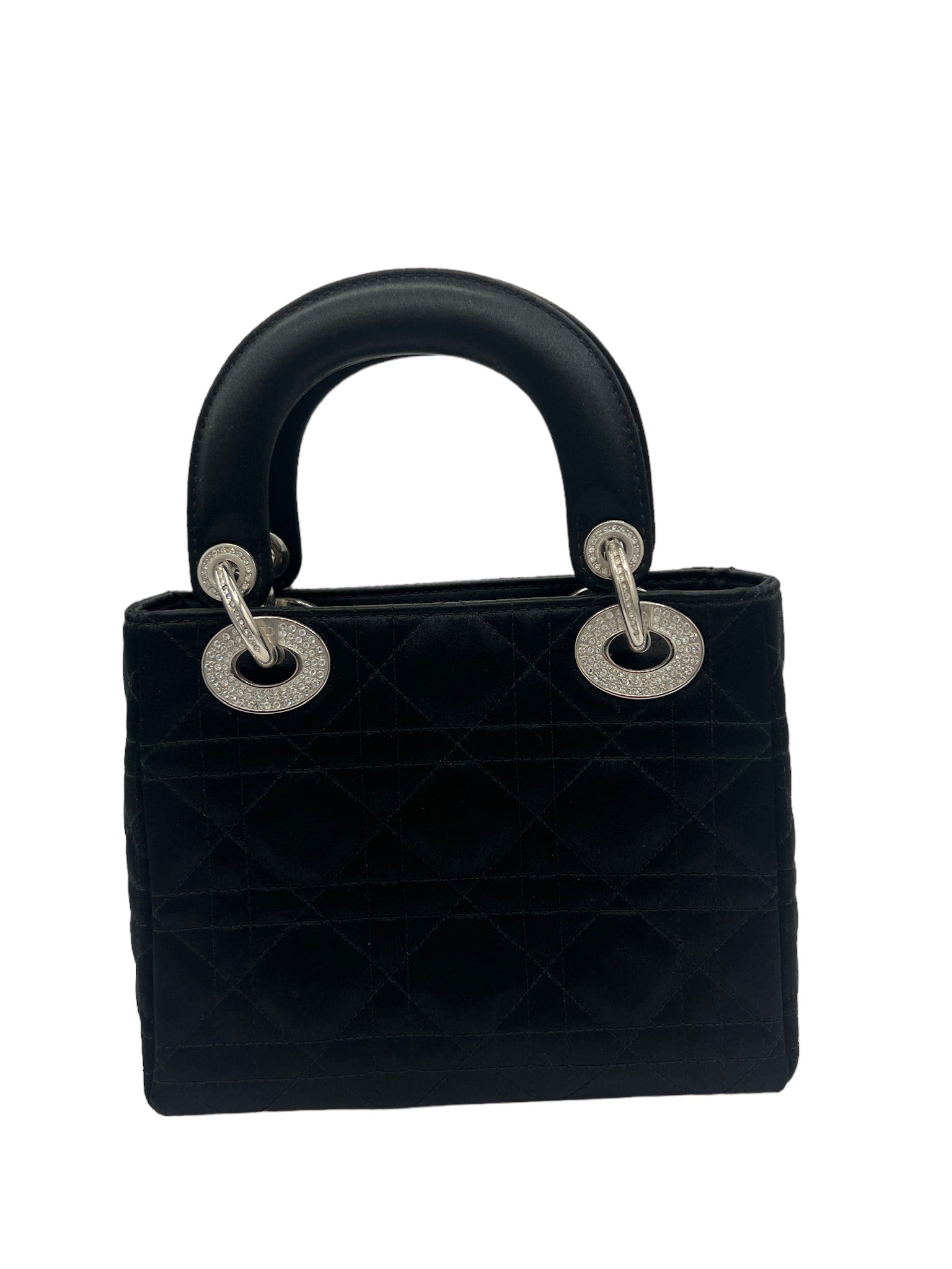 DIOR - Black Satin Crystals Mini Lady Dior