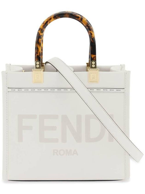 Fendi Sunshine Small Leather Tote Bag White