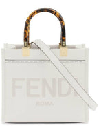 Fendi Sunshine Small Leather Tote Bag White
