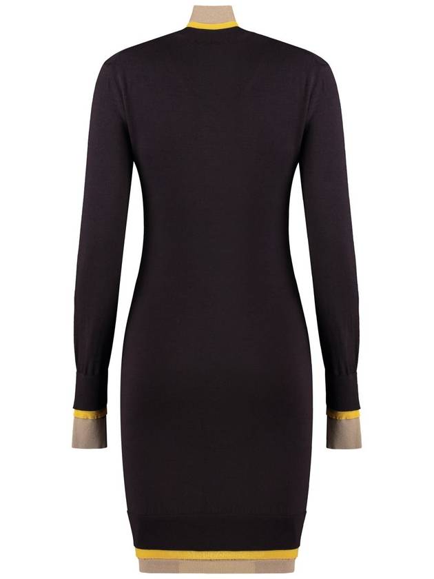 Fendi High Neck Wool Short Dress Dark Purple