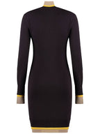 Fendi High Neck Wool Short Dress Dark Purple