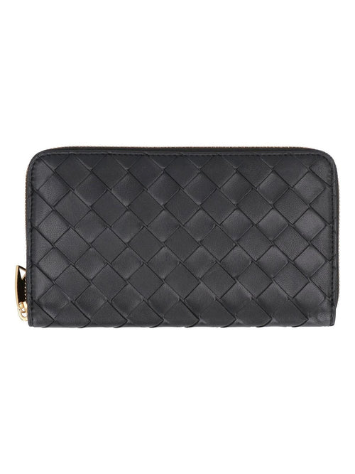 Bottega Veneta Women's Leather Zip-Around Wallet in Black | 608053VCPP2 Color 8425