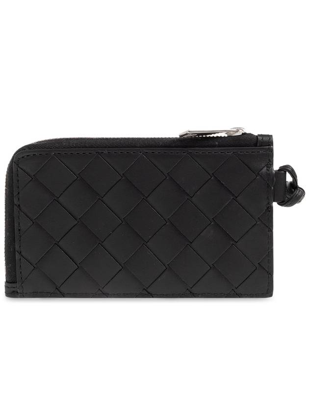 Bottega Veneta Intrecciato L Zipper Leather Card Wallet Black