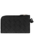 Bottega Veneta Intrecciato L Zipper Leather Card Wallet Black