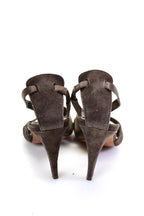 Chloe Womens Suede Open Toe Cross Strappy Slip-On Cone Heels Brown