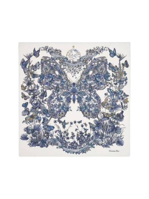 Butterfly Around The World 90 Square Scarf White Dior