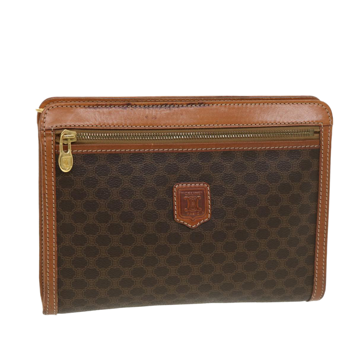 CELINE Macadam Canvas Clutch Bag PVC Leather Brown  39179