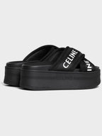 CELINE Logo Mesh Jacquard Block Slippers Black