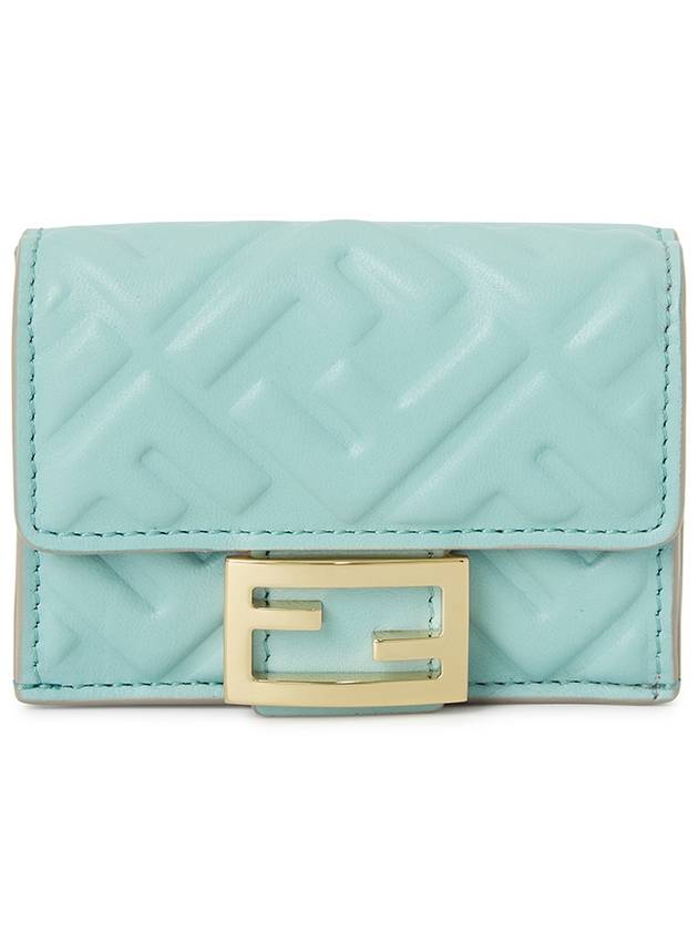 Fendi Baguette Micro Tri-fold Nappa Leather Half Wallet Light Blue