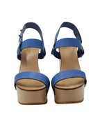 Chloe High Heel Wedge Sandals in Blue Leather