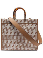 Fendi Sunshine Medium Raffia Tote Bag White Beige