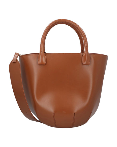 Chloe Woody Small Leather Tote Women Brown | Brown Tote Bags