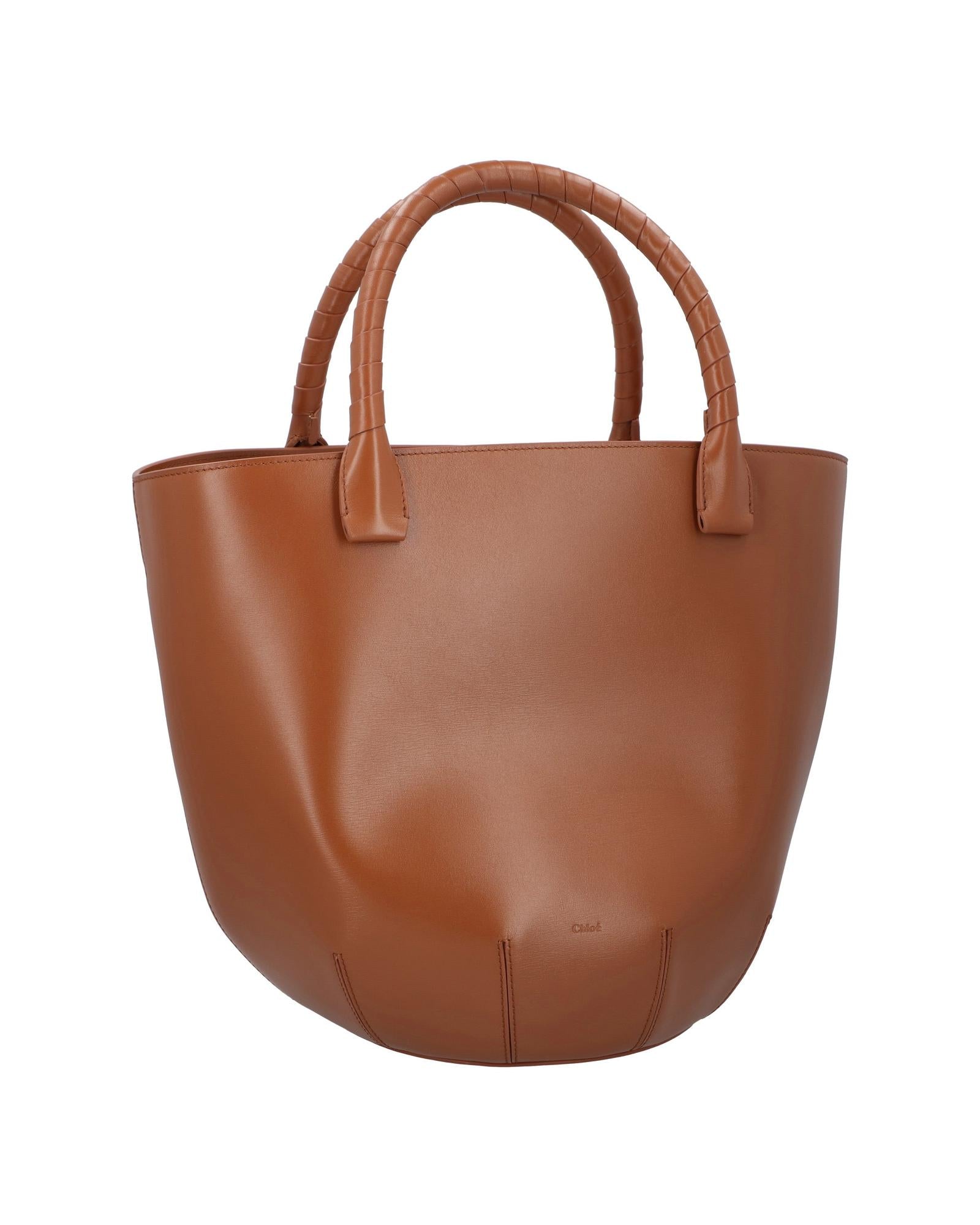 Chloe Woody Small Leather Tote Women Brown | Brown Tote Bags