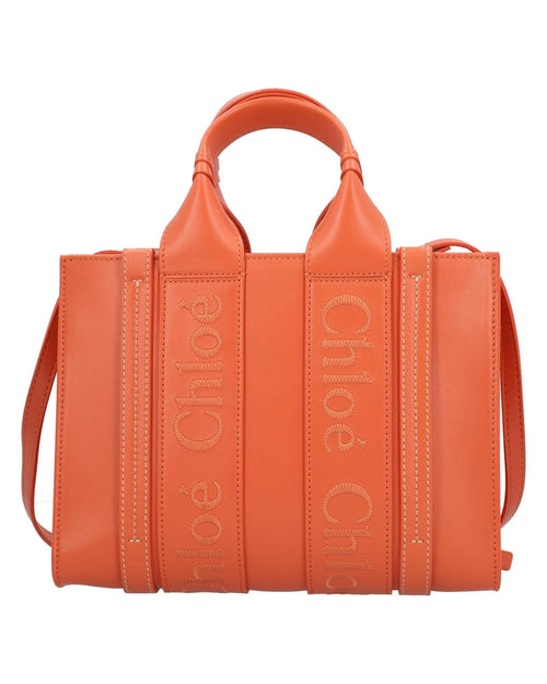 Chloe Woody Small Tote Embroidered Women Orange | Orange Tote Bags