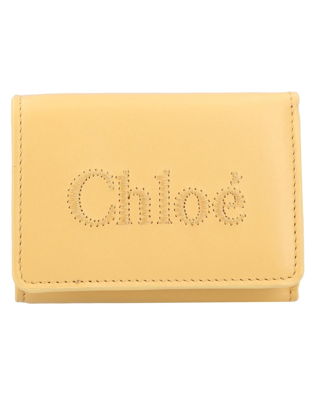 Chloe Embroidered Leather Trifold Wallet Women Yellow | Yellow Wallets & Pouches