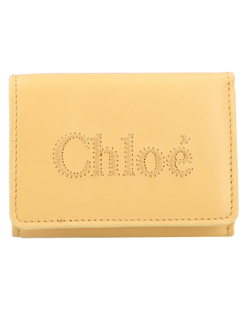 Chloe Embroidered Leather Trifold Wallet Women Yellow | Yellow Wallets & Pouches