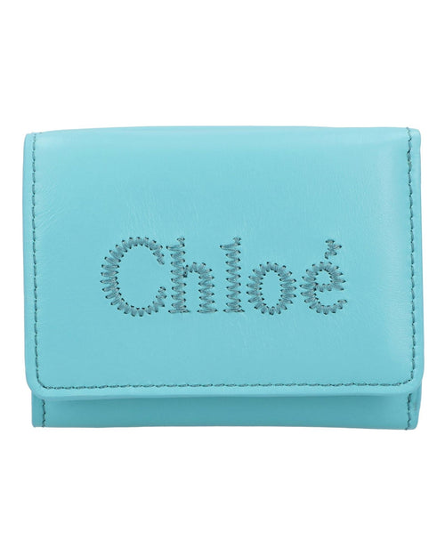 Chloe Chlo Embroidered Leather Wallet Women Blue | Blue Wallets & Pouches