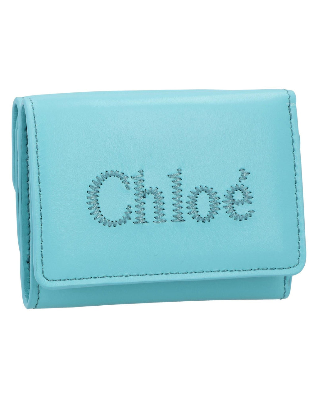 Chloe Chlo Embroidered Leather Wallet Women Blue | Blue Wallets & Pouches