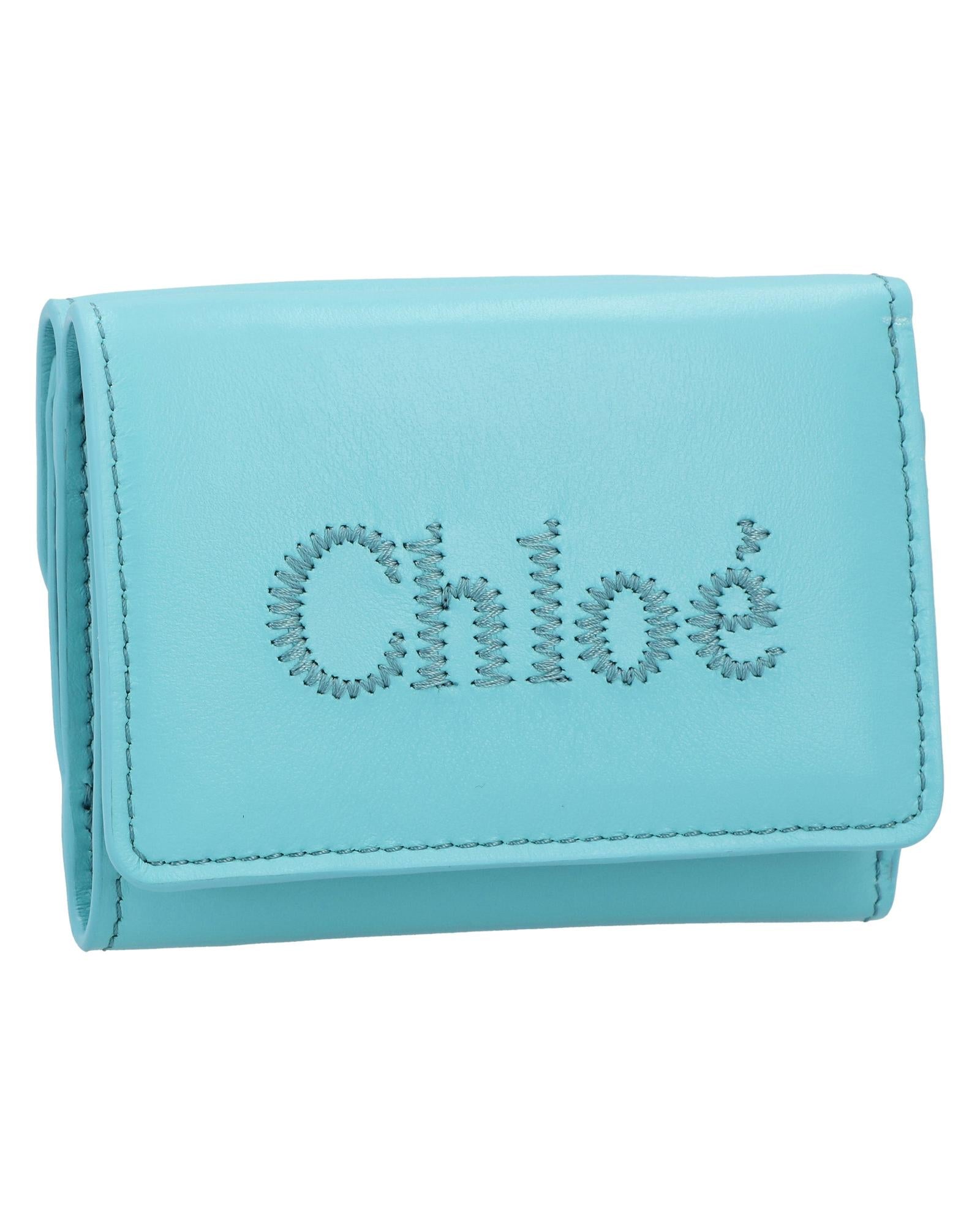 Chloe Chlo Embroidered Leather Wallet Women Blue | Blue Wallets & Pouches