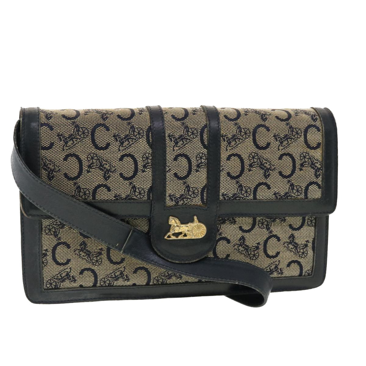 CELINE C Macadam Canvas Shoulder Bag Navy  39617