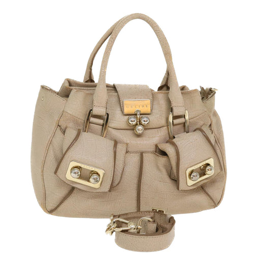 CELINE Hand Bag Leather 2way Beige  39619