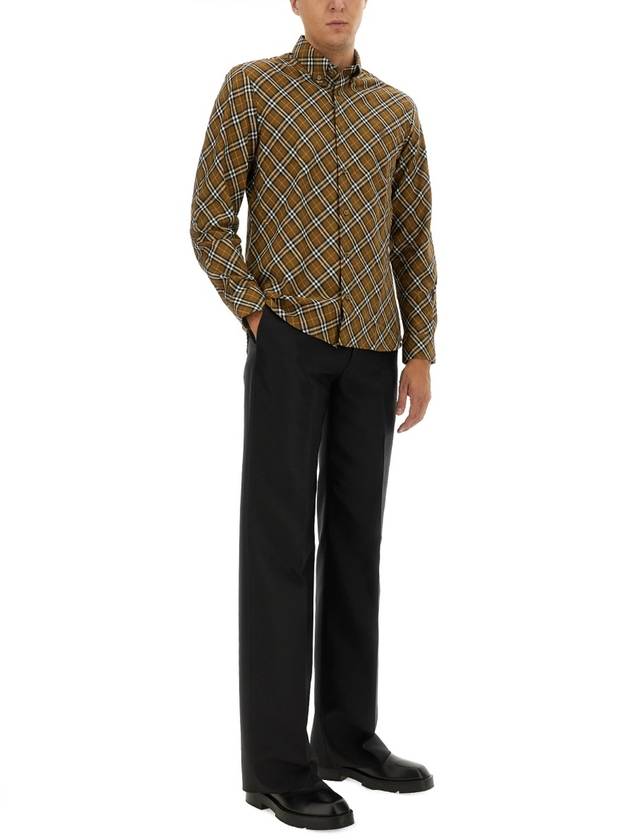 Burberry B Shield Embroidered Check Cotton Long Sleeve Shirt Oxide