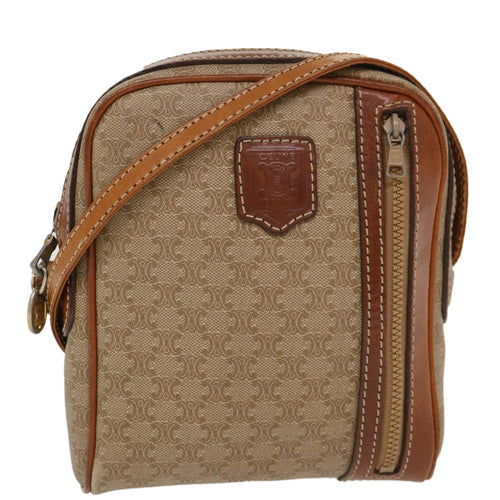 CELINE Macadam Canvas Shoulder Bag PVC Leather Beige  39944