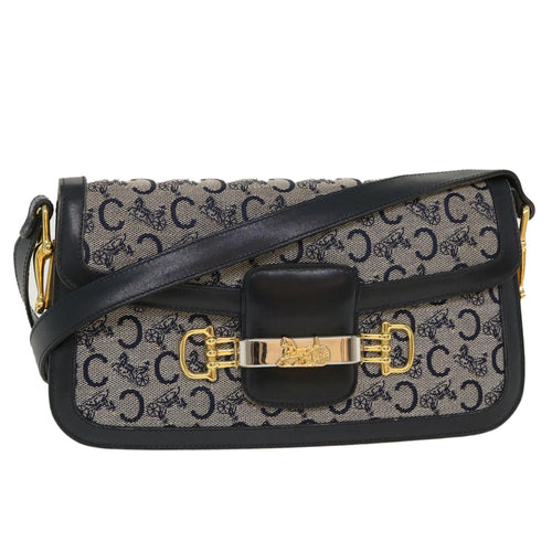 CELINE C Macadam Canvas Horse Carriage Shoulder Bag Navy  39947