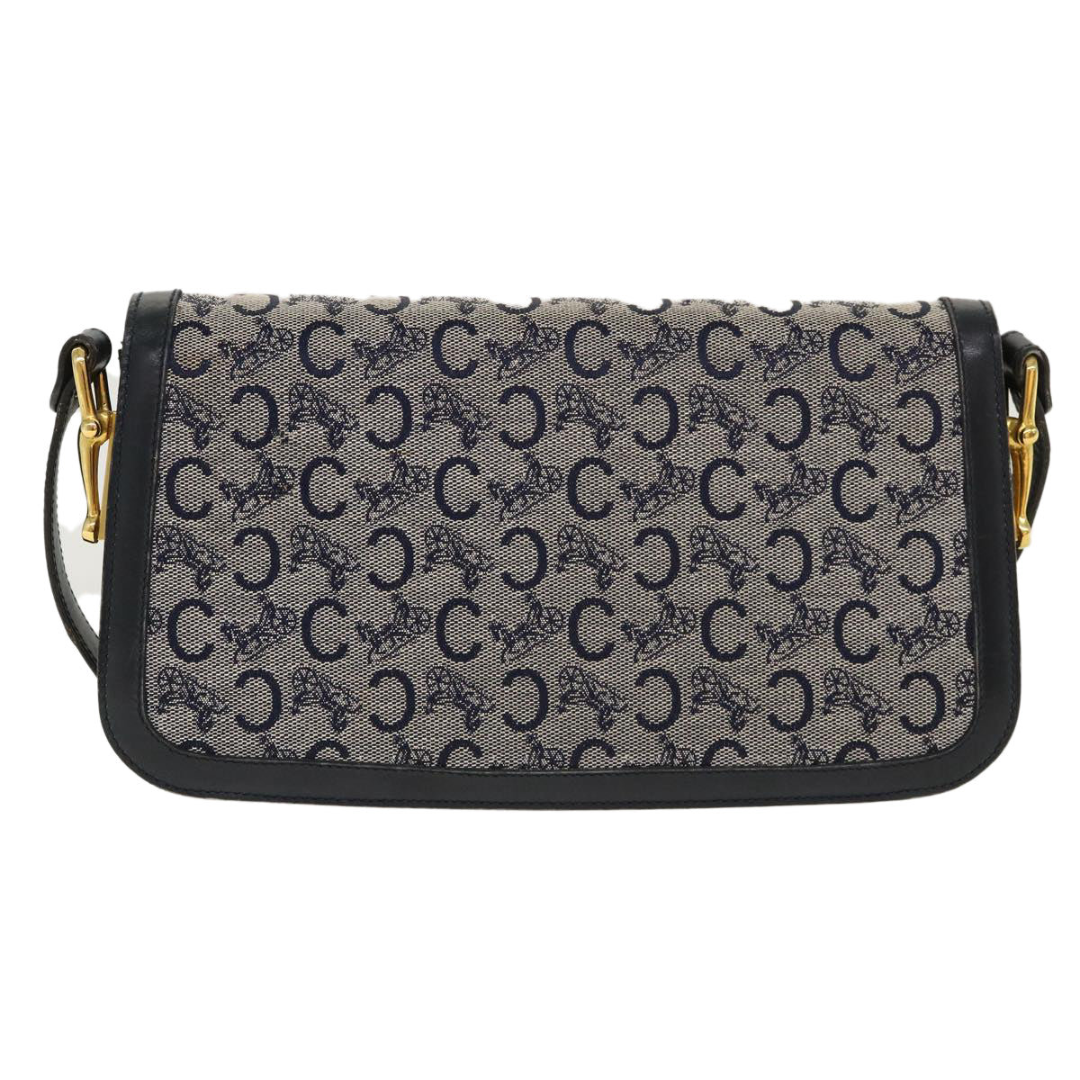 CELINE C Macadam Canvas Horse Carriage Shoulder Bag Navy  39947