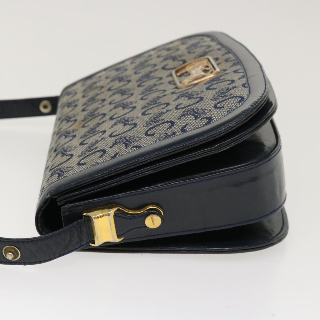 CELINE C Macadam Canvas Horse Carriage Shoulder Bag Navy Auth 39948