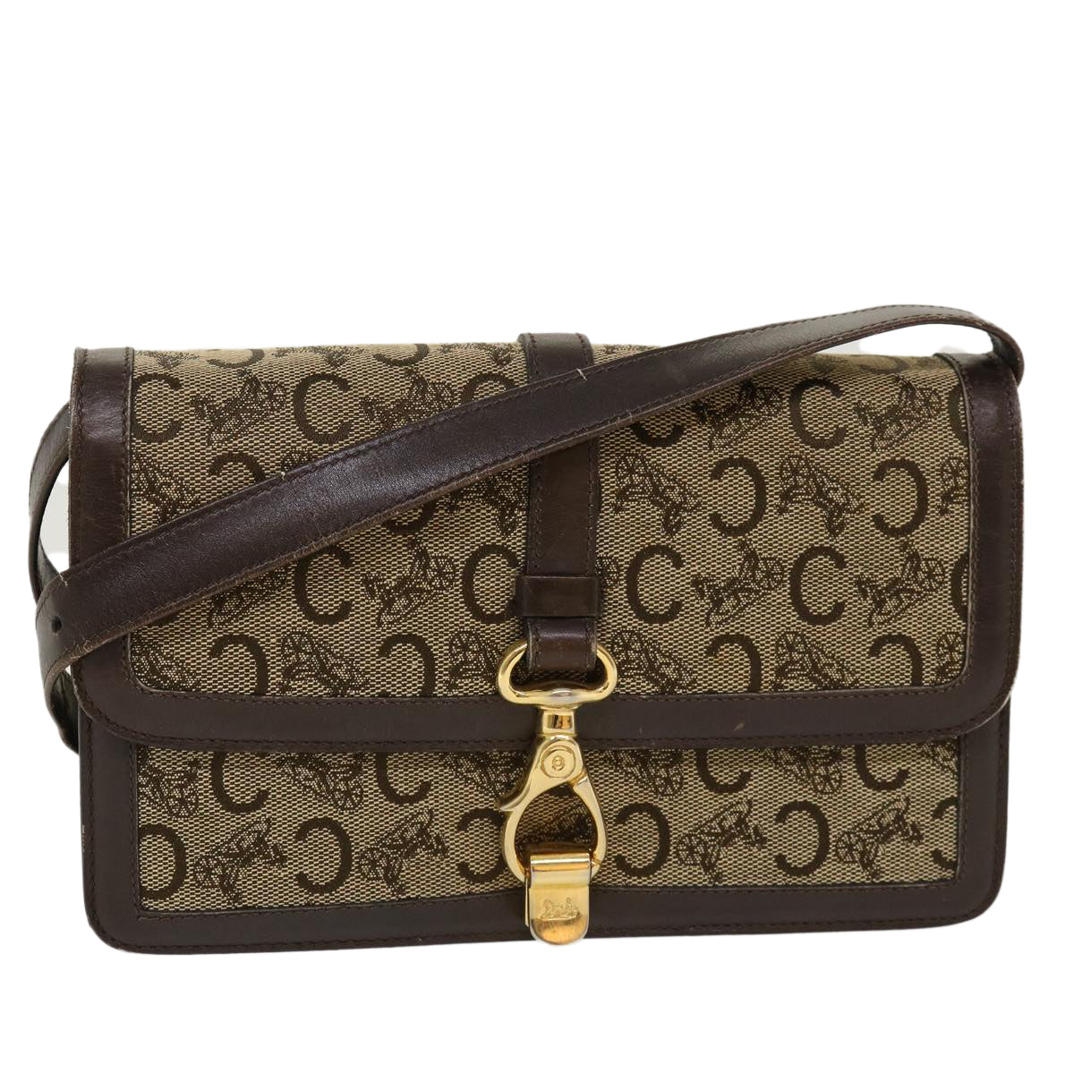 CELINE C Macadam Canvas Horse Carriage Shoulder Bag Brown  39949